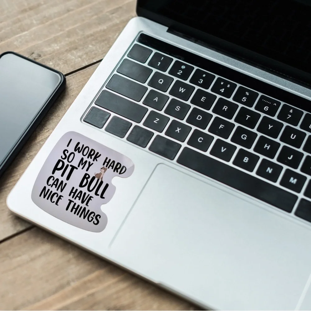 Pit Bull Sticker, Work Hard, Kawaii Decal Pittie APBT Bully, 4 pcs